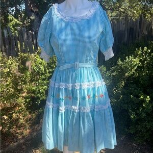 1950s Gingham Square Dancing Dress with Lace Trim
